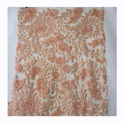 China Breathable Super High Grade Mesh Fabric Soft And Breathable 3D Quality 100% Polyester Embroidered Lace Fabric for sale