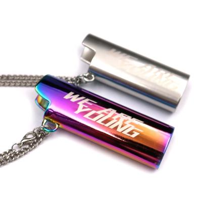 China High Quality Custom Europe Logo Big Size Small Size Colorful Metal BIC Case Lighter Zinc Alloy Chassis With Necklace for sale