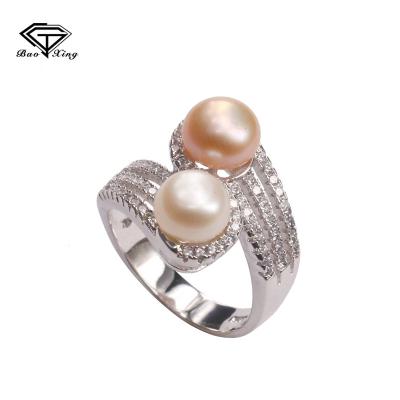 China TRENDY Jewelry Making Supplies Zircon Solid Sterling Silver Double Pearl Setting Ring for sale