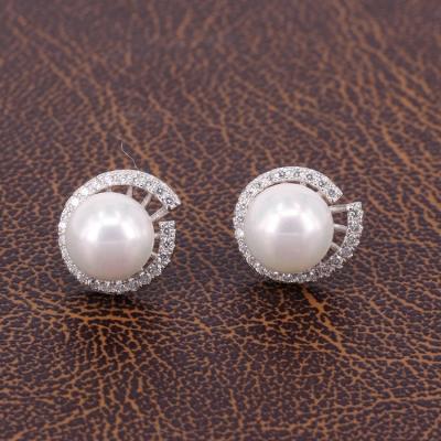 China CLASSIC High Quality Freshwater Pearl Earring Round Silver Jewelry Stud Earrings For Women for sale