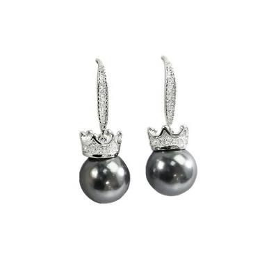 China Wholesale CLASSIC Black Pearl Earrings 925 Sterling Silver Women Drop Earrings For for sale