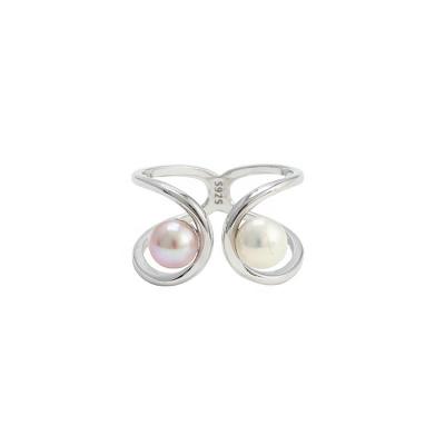 China FASHIONABLE High Quality Custom Accepted OEM Women Jewelry DIY Pearl Ring Curved Double Silver Rings For Banquet for sale