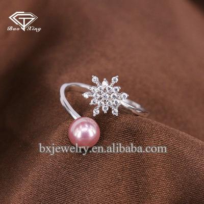 China Guangzhou fashion jewelry FASHION handcrafted cubic zirconia snowflake pearl ring for sale