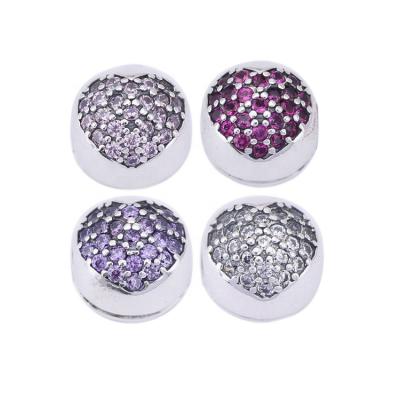 China TRENDY high quality purple pave clear faux heart clip stone around paved beads spacers bracelet charms for sale