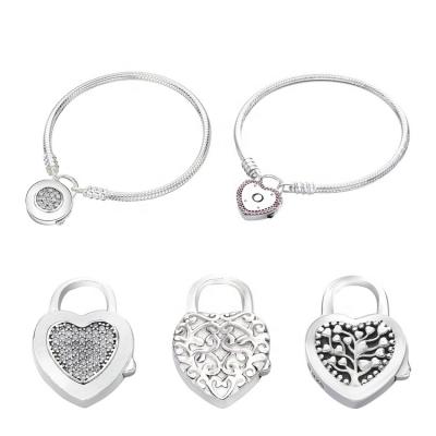 China Wholesale Trendy 925 Silver Heart Lock Charm Bracelet Snake Chain for sale