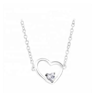 China FASHIONABLE Heart Shape Hollow Pendant 925 Sterling Silver Necklace Women Zirconia Necklace High Quality for sale