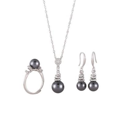 China Trendy Wholesale Ring Dangle Necklace Earrings 925 Sterling Silver Jewelry Sets Jewelry With Black Pearl for sale