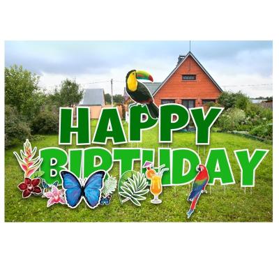 China Die Cut Shape Corrugated Happy Birthday Letters Yard Sign With Stakes Lawn Sign for sale