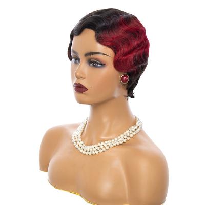 China Hot Selling Natural Pixie Wigs Burgundy Pixie Wigs Deep Wave Deep Wave Hair Wigs Natural Short Curly Wig For Black Women for sale