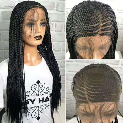 China Natural Fit Women Synthetic Hair Lace Front Wig Box Braid Hand Made African Braided Lace Wig With Baby Hair for sale