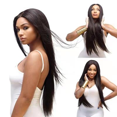 China Natural Matching 30 Leads Long Middle Part Straight Black Hair Synthetic Hair Wigs For Black Women Heat Resistant Fiber Lace Wigs for sale