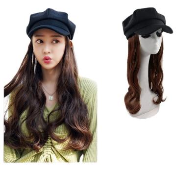 China New Product Changed Black Brown 32 Inch Long Wavy Synthetic Cap With Wig Navy Cap With Wig for sale