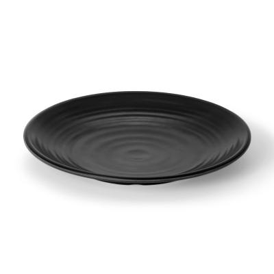 China Forated Tableware Restaurant Current Unbreakable Stock Reusable Black Melamine Serving Product Round Dish For Catering for sale