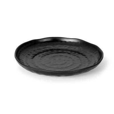 China Factory Wholesale Cheap Viable Unbreakable Reusable Tableware Froted Restaurant Snack Serving Black Textured Melamine Round Dish for sale