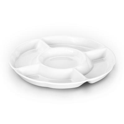 China Viable Wholesale Customization Divided Fast Food Tray White Round 5 Compartment Dish Melamine Dividing Dish for sale