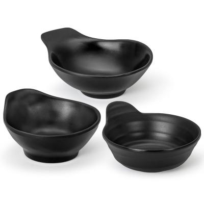 China Viable Stock Wholesale Customized Frosted Sushi Sauce Plates Mini Black Plastic Melamine Dip Bowl Sauce Dish Plastic Dish for sale