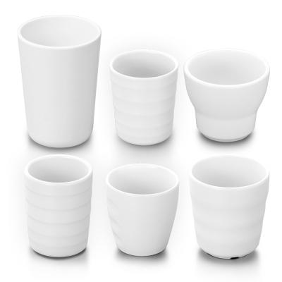 China Custom Stored Stock Product LOGO Easy To Wash Restaurant Dinner Cup Tea Drinking Plastic White Melamine Water Cup For Catering for sale