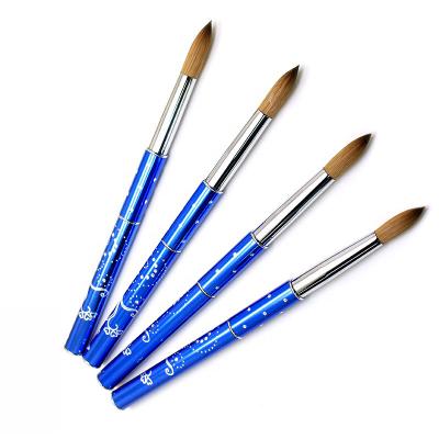 China High-end Pure Quality 100% Kolinsky Metal Art Nail Art Blue Gel Acrylic Handle Brush Pure Hair OEM for sale