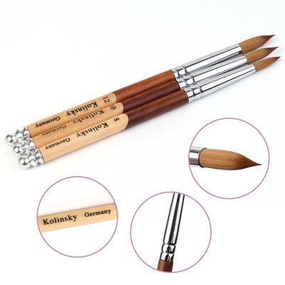 China 100% Custom Wholesale Nail Art Wooden Handle Brush Set Kolinsky Logo Nail Art Pen Gel Nail Polish for Art Nail Brush for sale