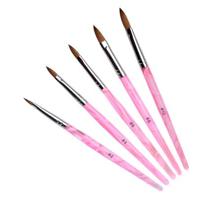 China 100% UV Nail Gel Crystal Handle Kolinsky Nail Art Gel Acrylic Brush Pink Pink For Nail Builder Extension Painting Carving Manicure Pen for sale