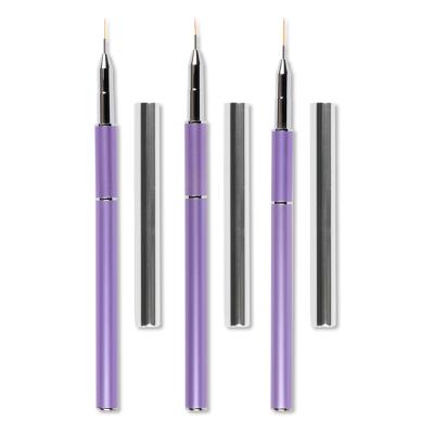 China Nylon Nail Art Manicure Art Line Brush Gel Polish Mental Handle Hair Nail Art Brush Liner Purple Gel Nail for sale