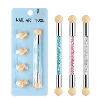 China Hot Sale Double Head Gel Nail Art Sponge Nail Brush Picking Dotting Gradient Pen Brush Rhinestone Nail Art Factory With 4 Spare Heads for sale