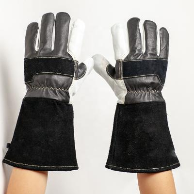 China Anti-heat Goat Leather Long Work Gloves And Split Cow Leather Welding Gloves for sale