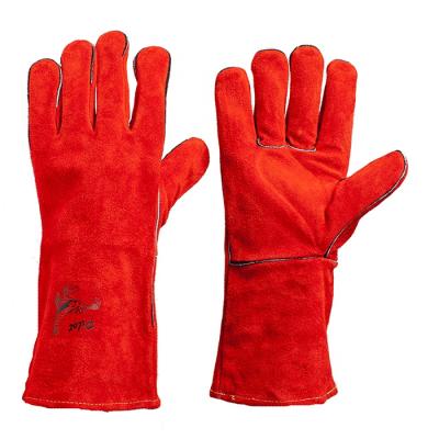 China Waterproof Red Heat Resistant Elbow Length Leather Gloves For Hand Protection for sale