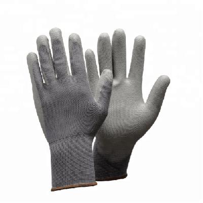 China Good Gauge Gray 13 Handle Polyester Dipped PU Work Safety Gloves for sale