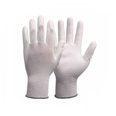 China Anti-slip 13 G White Polyester Knitted PU Dipped Safety Gloves for sale