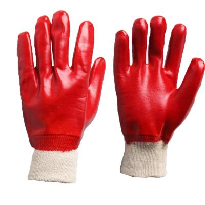 China Oil Resistant Cotton Liner Knitted Wrist Cuff PVC Red Working Gloves for sale