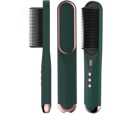 China LCD Temperature Display Factory Private Label 2 In 1 PTC Electric Fast Heating Ceramic Hair Curler Portable Straightening Brush Hair Straightener for sale