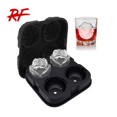 China Sustainable Ice Cube Tray Rose Ice Cube Trays 4 Cavity Silicone Rose Ice Ball Maker for sale