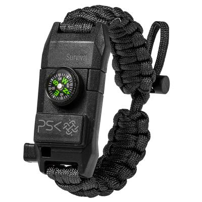 China 5 provided light in 1 outdoor survival bracelet with compass included for sale