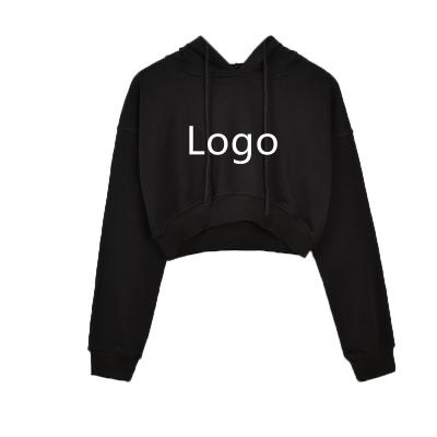 China Custom Gym Crop Plain Black Drawstring Solid Color Anti-wrinkle Women Long Sleeve Blank Logo Hoodie 100% Top Apparel for sale