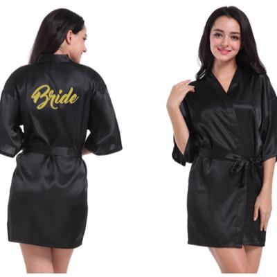 China New Bride Bridesmaid QUICK DRY Long Robe With Gold Letters Mother Sister Of The Bride Wedding Gift Of The Bride Satin Kimono Bathrobe for sale