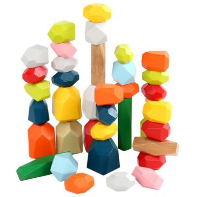 China Fuuny Early Education Rainbow 38pieces Stone Building Blocks Stacked Exercise High Concentration Wooden Baby Toys for sale