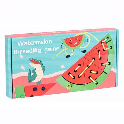 China Fuuny Kids Early Education Watermelon String Game Exercise Hand Eye Coordination Wooden Toys for sale