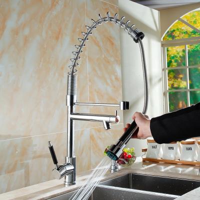 China Modern Spring Sink Pull-Down Faucet Hot And Cold Mixer Kitchen Double Outlet Multifunctional Sink Faucet for sale