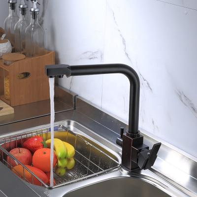 China All-copper modern black kitchen hot and cold water faucet Three-in-one multifunctional water purification machine for sale