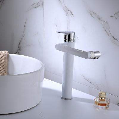 China Modern Copper Full Basin Faucet Cold And Warm Wash Basin White Household Rotating Long Heightened Bathroom for sale