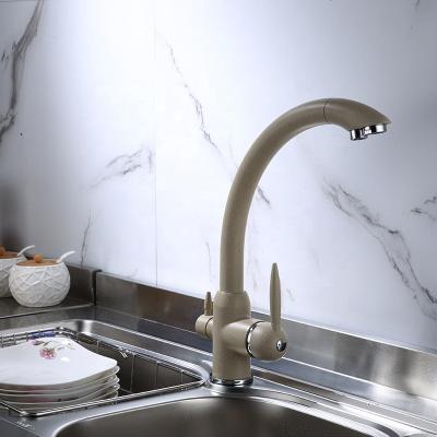 China Modern kitchen faucet cold water single rotation cold and hot c-shaped faucet beige sink faucet and hot tap clean water hole for sale