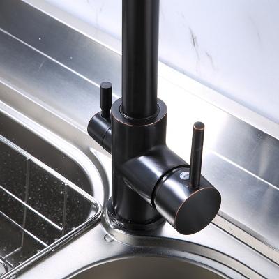 China Modern washbasin rotating hot and cold three of all household copper faucet into a two into the drinking water faucet direct pure black for sale