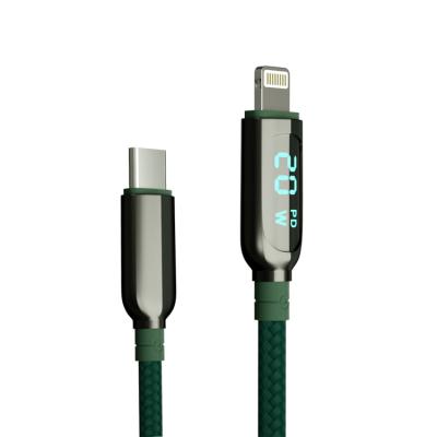 China Mobile Phone Wholesale 1m PD 20W USB Type C To Light Up Fast Charging Cord With LED Power Display For iPhone 13 pro mini 12 XR X XS Max 8 for sale