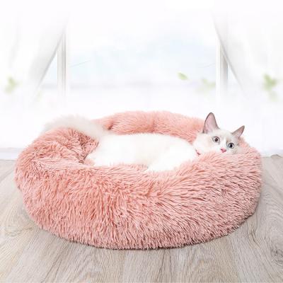 China Luxury Plush Cat Cushion Dog Bed Nest Mat Pet Dog Bed Cat Washable Soft Warm Donut Faux Fur Dog Travel Pet Bed for sale