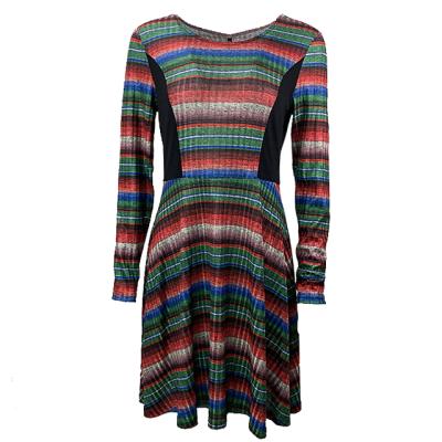 China New fashion women anti-static clothing ladies dress stripe print dress long sleeve elastic waist sea dress for sale