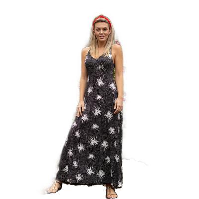 China Breathable Women Casual Office Dress Ladies Spaghetti Strap Long Squishy Tank Top Dots&flowers Printing White&black for sale