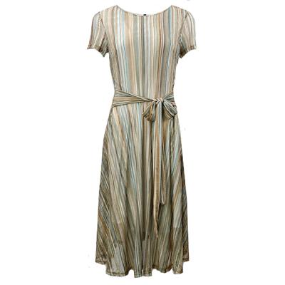 China new Anti-wrinkle ladies fashion dress casual style heavy process tan + stripe print dress double skirt squishy lining for sale