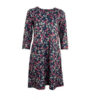 China Breathable Gray Melange Sofe Surface Jersey Fabric Casual Style 3/4 Sleeve Dress Fashion Ladies Dress Women Wear With Floral Print for sale