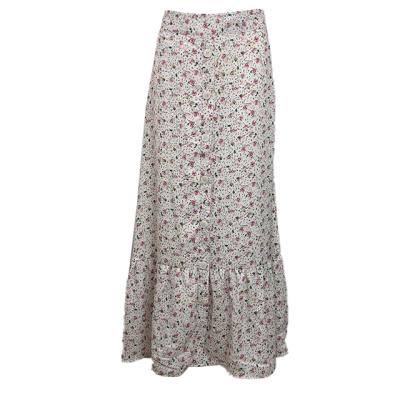 China Breathable Women Fashion Skirt Ladies Casual Style White Chiffon With Floral Digital Printing Front Placket With Skirt Button for sale